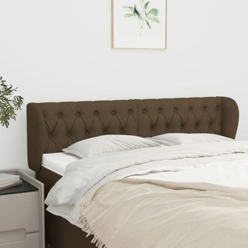 vidaXL sengegavl med kanter 163x23x78/88 cm stof mørkebrun