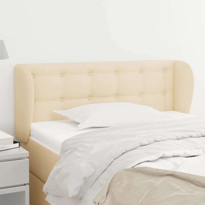vidaXL sengegavl med kanter, stof creme, 83x23x78/88 cm