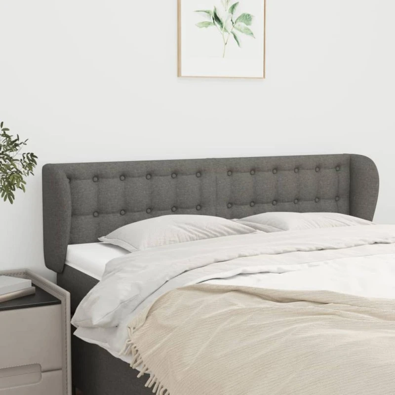 vidaXL Sengegavl med kanter 147x23x78/88 cm stof mørkegrå
