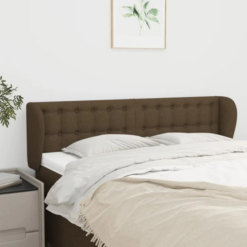 vidaXL sengegavl med kanter 147x23x78/88 cm stof mørkebrun