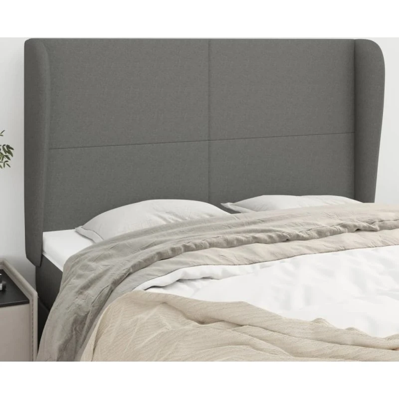 vidaXL sengegavl med kanter 147x23x118/128 cm stof mørkegrå