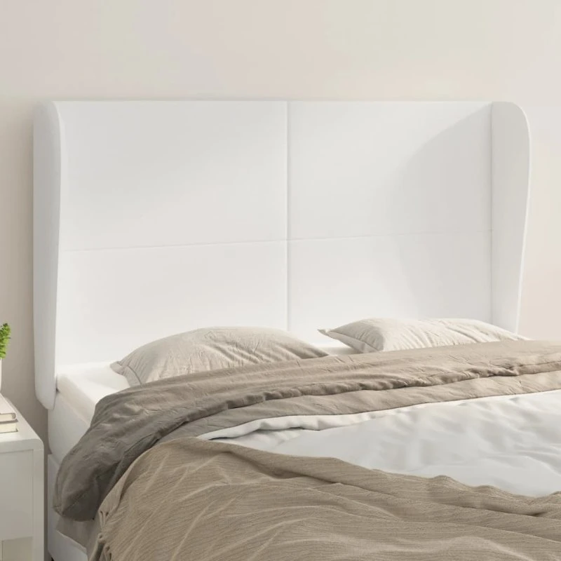 vidaXL sengegavl med kanter 147x23x118/128 cm kunstlæder hvid