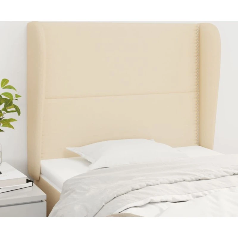 vidaXL sengegavl med kanter stof creme 93x23x118/128 cm