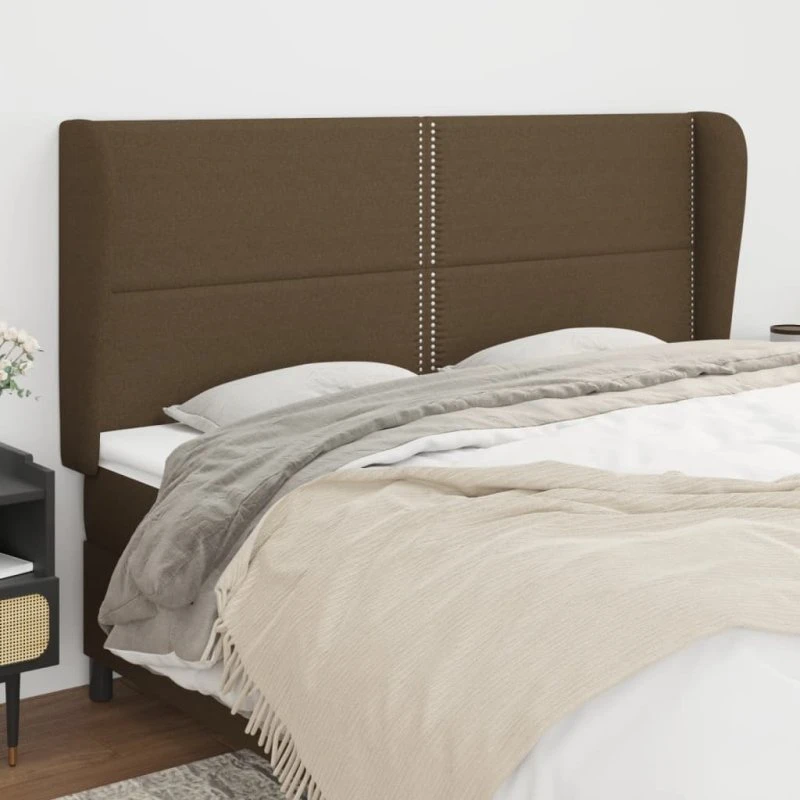 vidaXL sengegavl med kanter 203x23x118/128 cm stof mørkebrun
