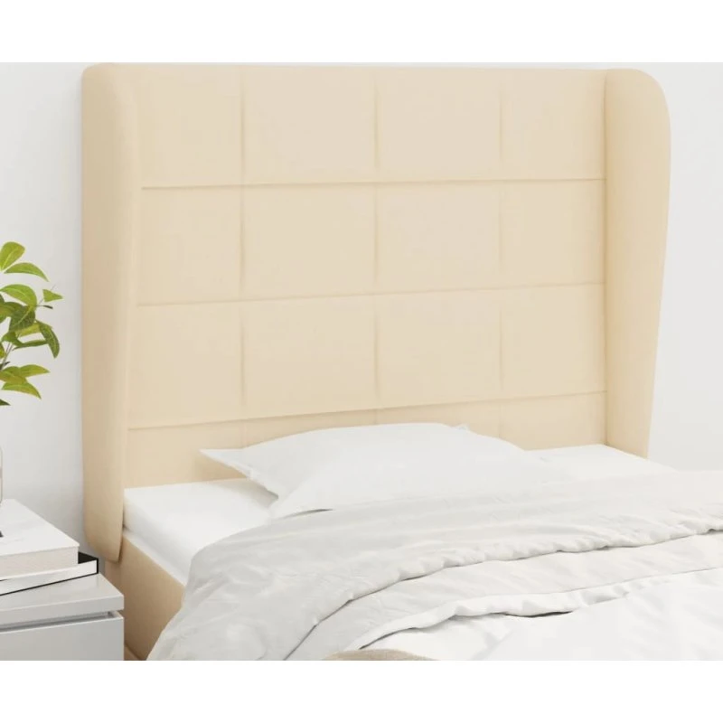 vidaXL Sengegavl med kanter 93x23x118/128 cm stof creme