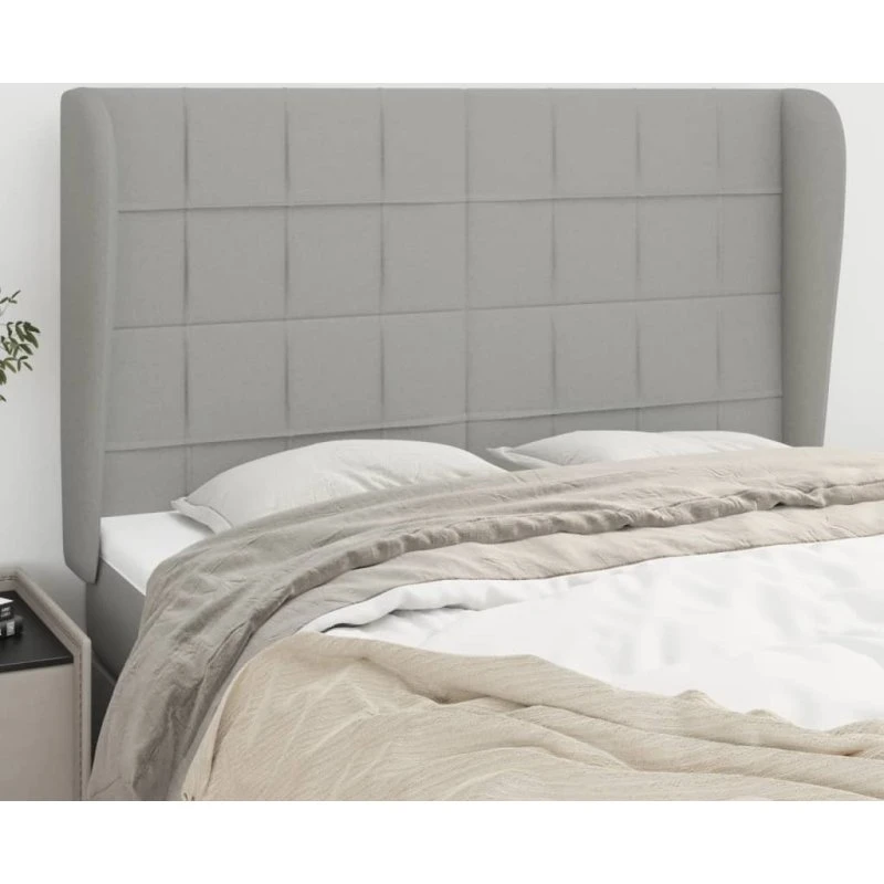 vidaXL sengegavl med kanter 147x23x118/128 cm stof lysegrå