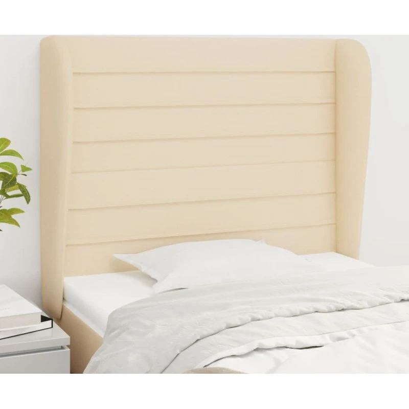 vidaXL sengegavl med kanter 83x23x118/128 cm stof creme
