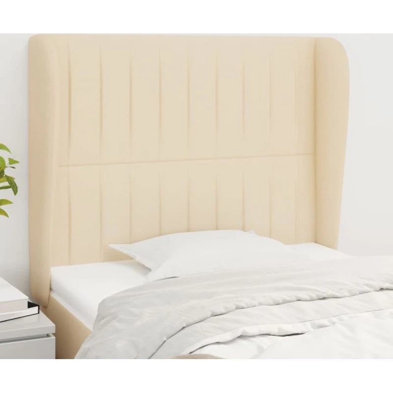 vidaXL sengegavl med kanter 83x23x118/128 cm stof creme