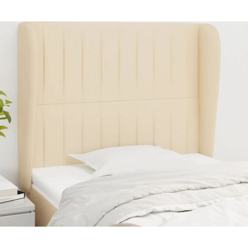 vidaXL sengegavl med kanter 93x23x118/128 cm stof creme