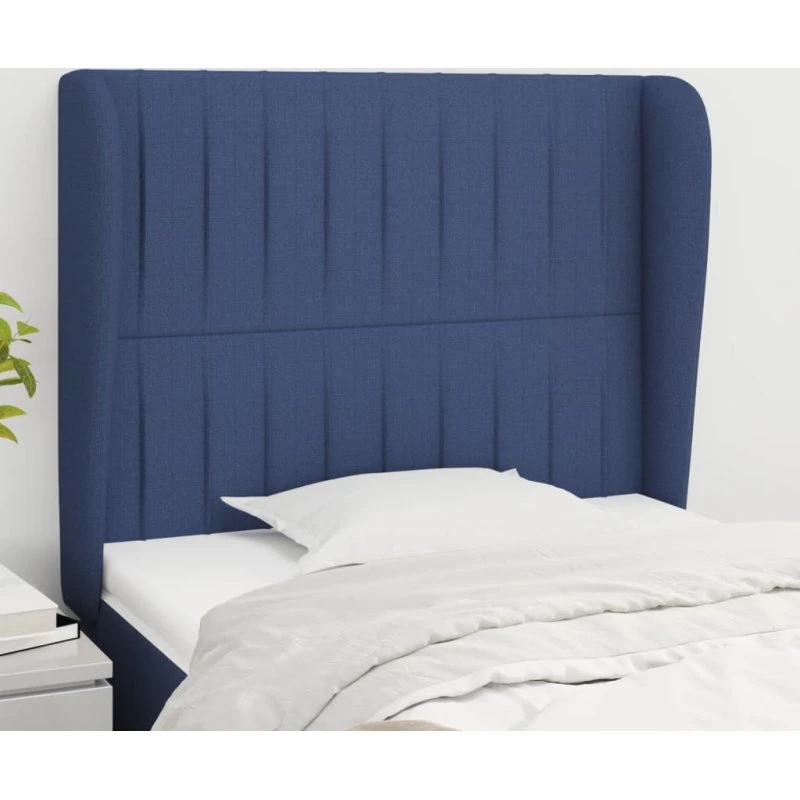 vidaXL Sengegavl med kanter 93x23x118/128 cm stof blå