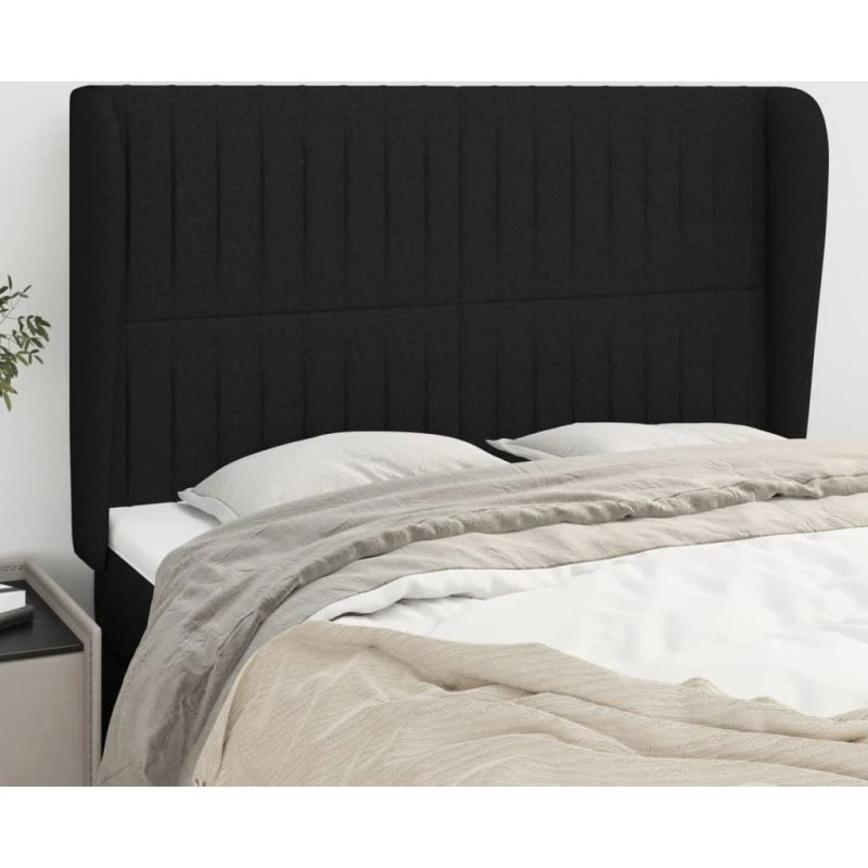vidaXL sengegavl med kanter 147x23x118/128 cm stof sort