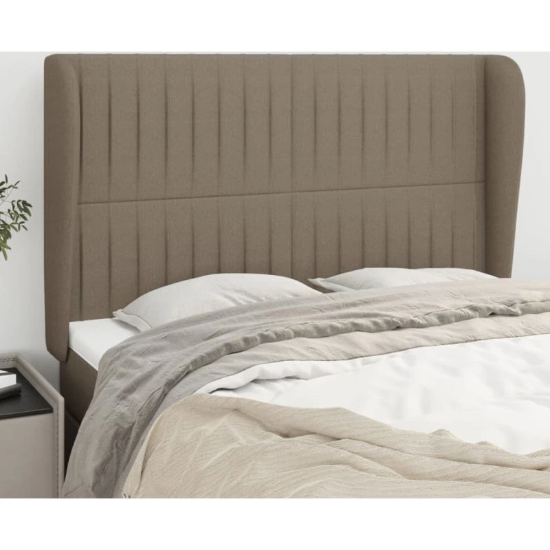 vidaXL sengegavl med kanter 147x23x118/128 cm stof gråbrun