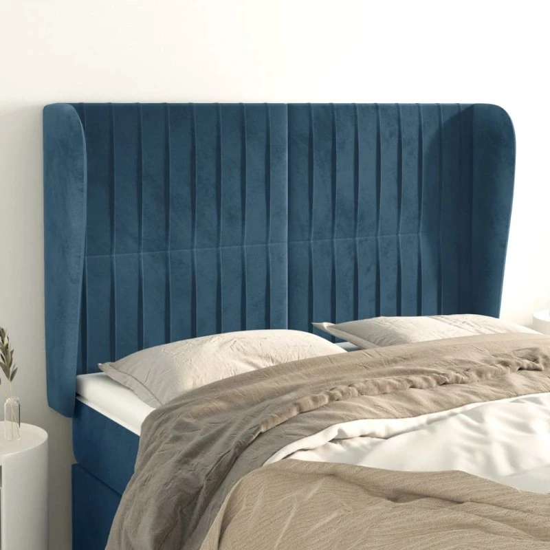vidaXL sengegavl med kanter 147x23x118/128 cm fløjl mørkeblå