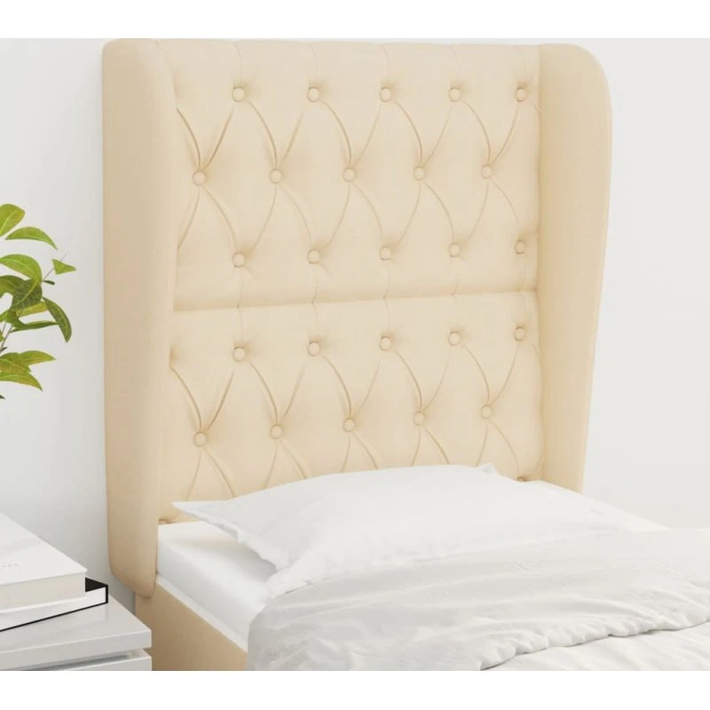 vidaXL sengegavl med kanter 83x23x118/128 cm stof creme