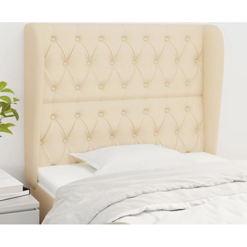 vidaXL Sengegavl med kanter 103x23x118/128 cm creme stof