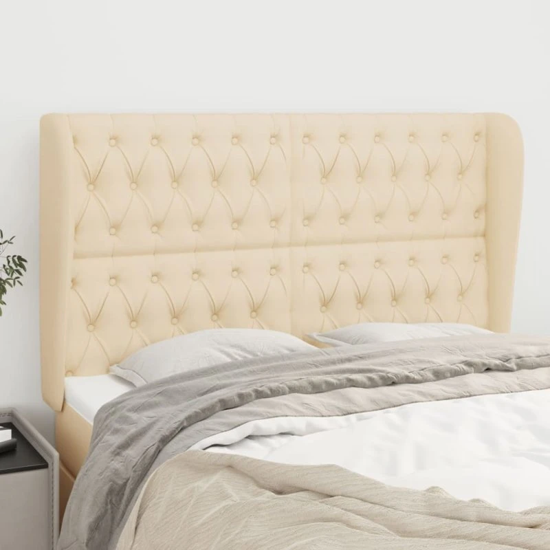 vidaXL sengegavl med kanter 147x23x118/128 cm stof creme