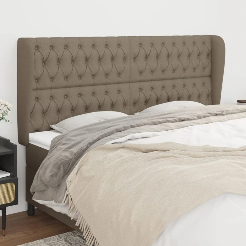 vidaXL sengegavl med kanter 203x23x118/128 cm stof gråbrun