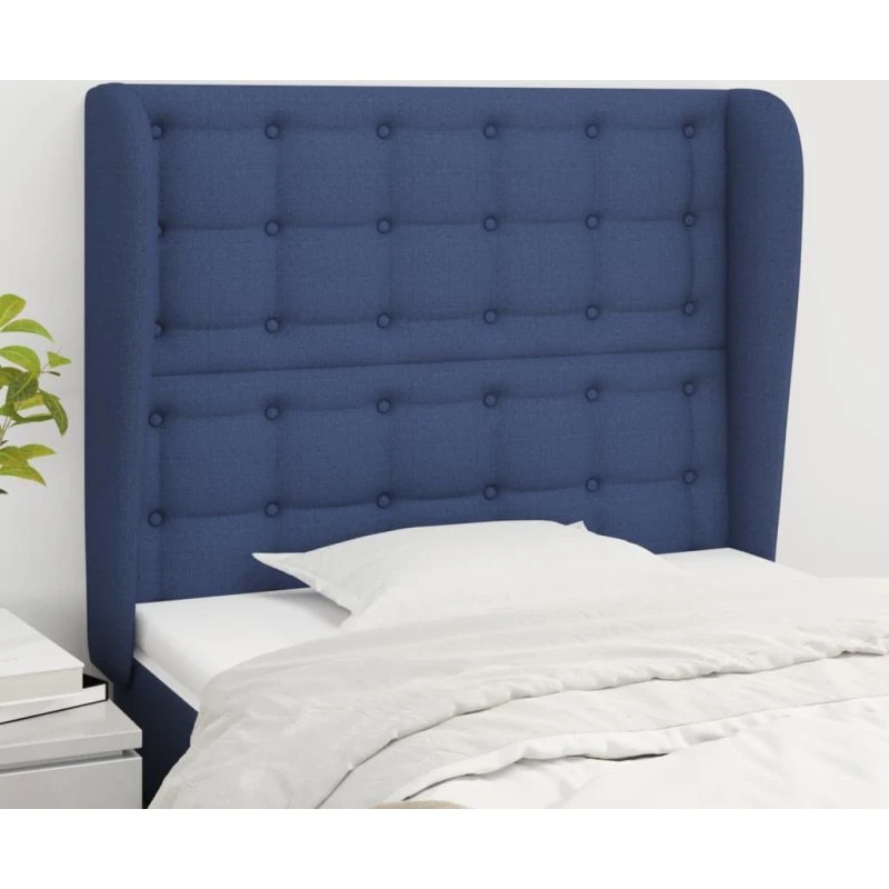 vidaXL sengegavl med kanter 93x23x118/128 cm stof blå