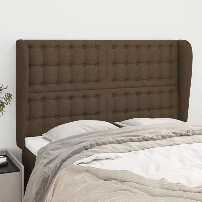 vidaXL sengegavl med kanter 147x23x118/128 cm mørkebrun stof