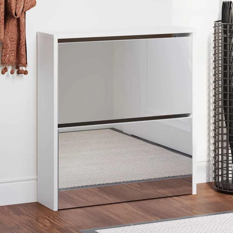 vidaXL skoskab med spejl 2 hylder 63x17x67 cm hvid højglans