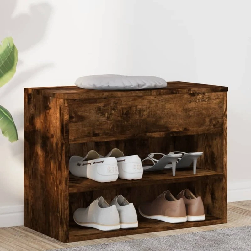 vidaXL skobænk 60x30x45 cm konstrueret træ, røget eg