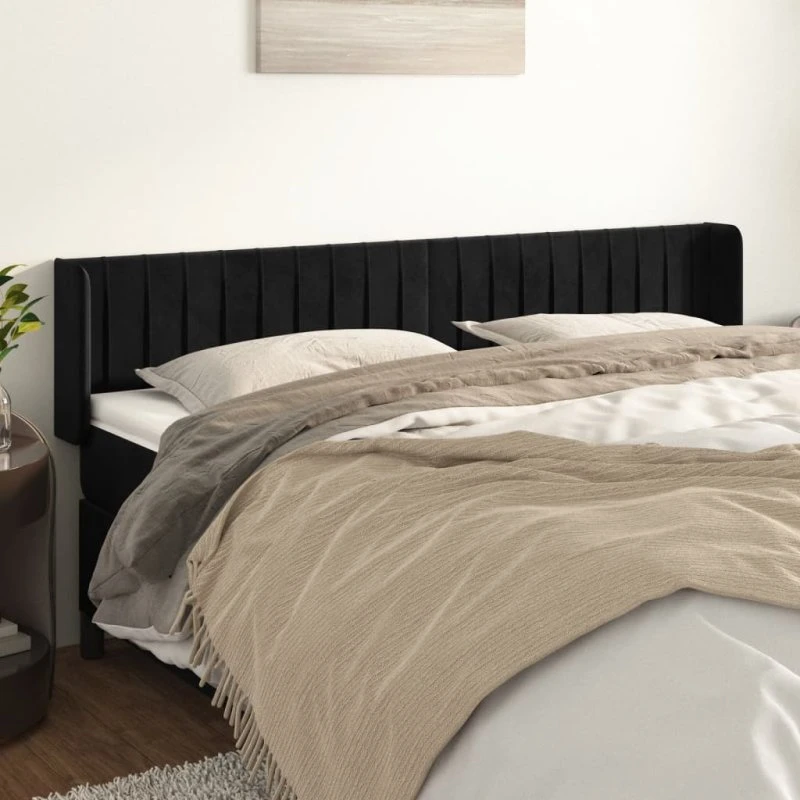 vidaXL sengegavl med kanter 203x16x78/88 cm fløjl sort