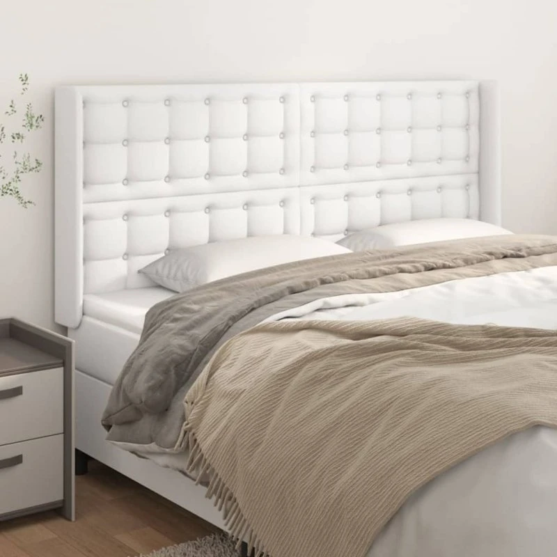 vidaXL sengegavl med kanter 163x16x118/128 cm kunstlæder hvid