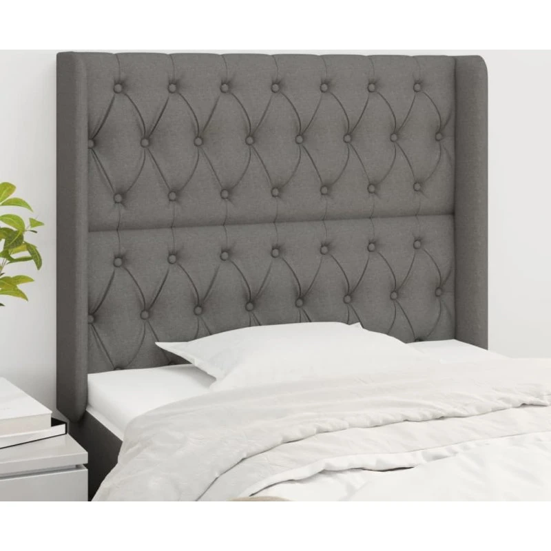 vidaXL sengegavl med kanter 103x16x118/128 cm stof mørkegrå