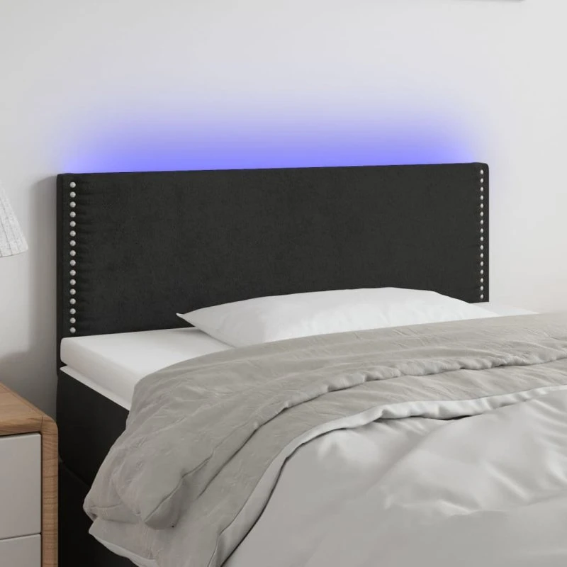 vidaXL sengegavl med LED 100x5x78/88 cm fløjl sort
