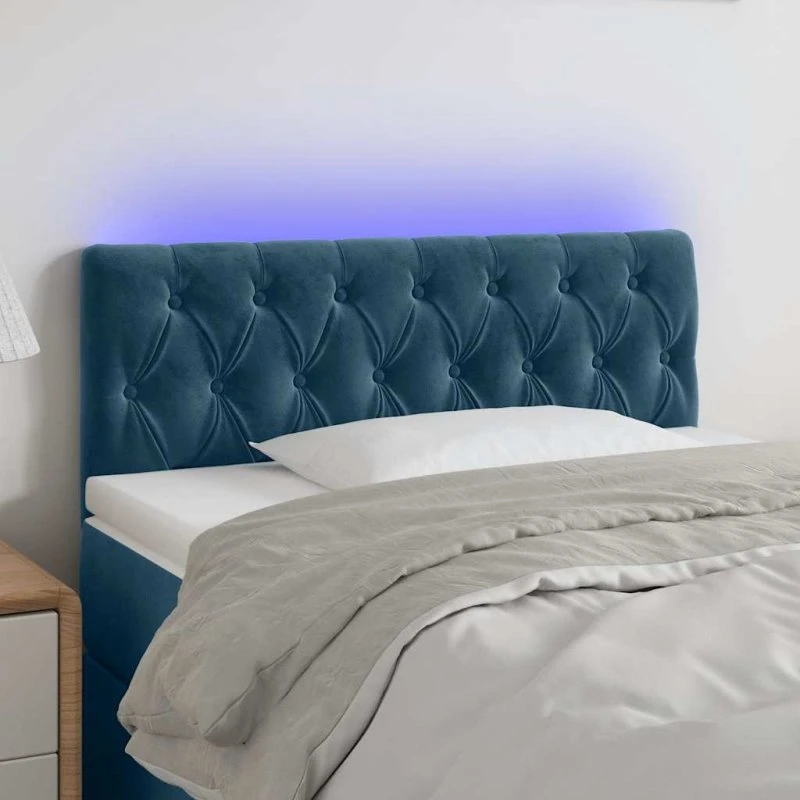 vidaXL sengegavl med LED 90x7x78/88 cm velour mørkeblå