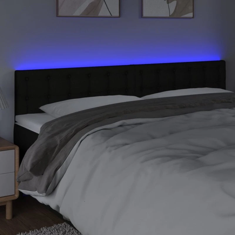 vidaXL sengegavl med LED-lys 200x5x78/88 cm stof sort