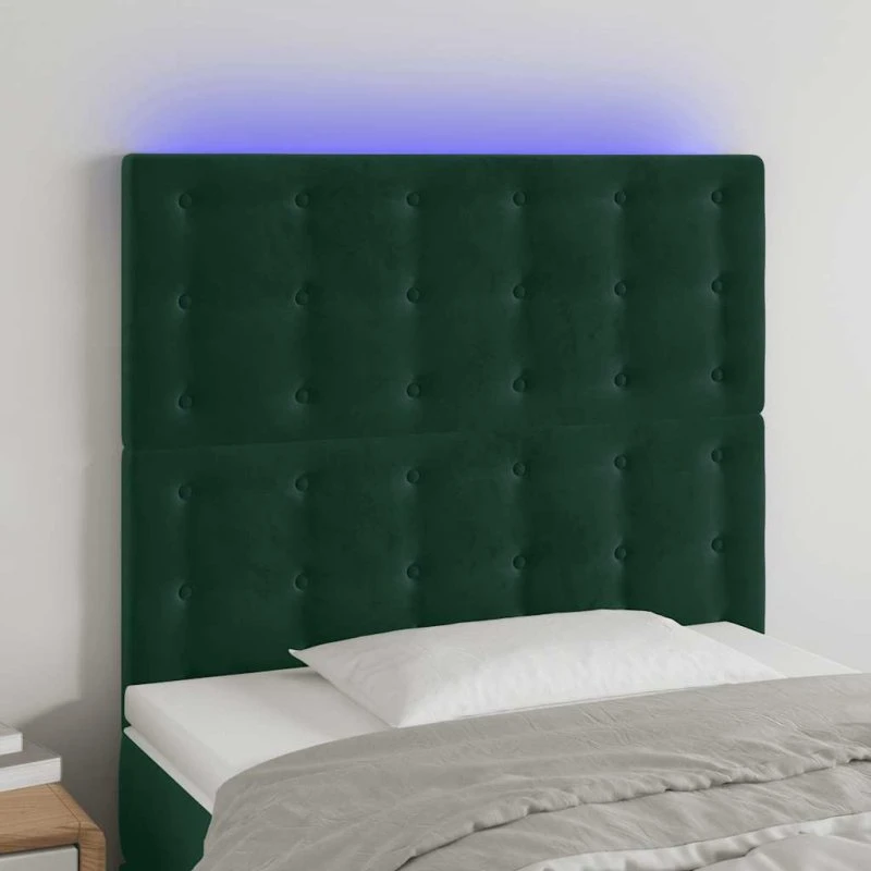 vidaXL sengegavl med LED 80x5x118/128 cm fløjl mørkegrøn