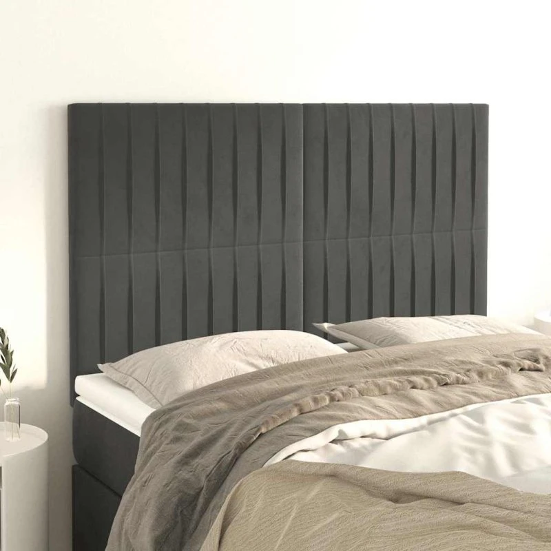 vidaXL sengegavl fløjl mørkegrå 144x5x118/128 cm