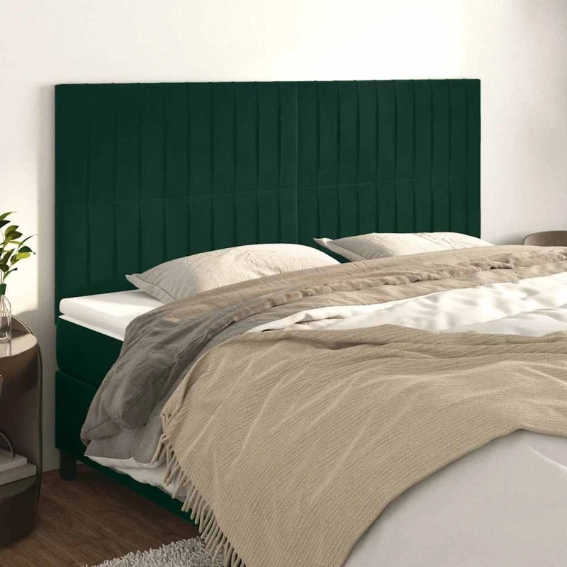 vidaXL sengegavl fløjl mørkegrøn 160x5x118/128 cm