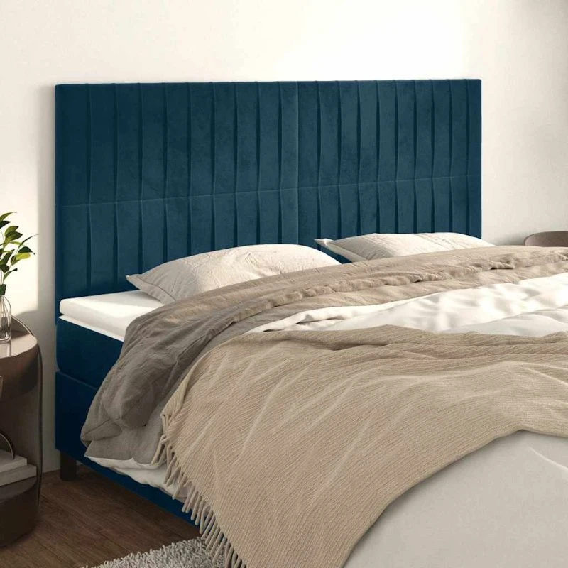 vidaXL sengegavl fløjl mørkeblå 180x5x118/128 cm