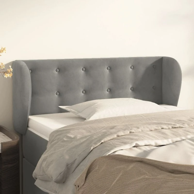 vidaXL sengegavl med kanter 83x23x78/88 cm fløjl lysegrå