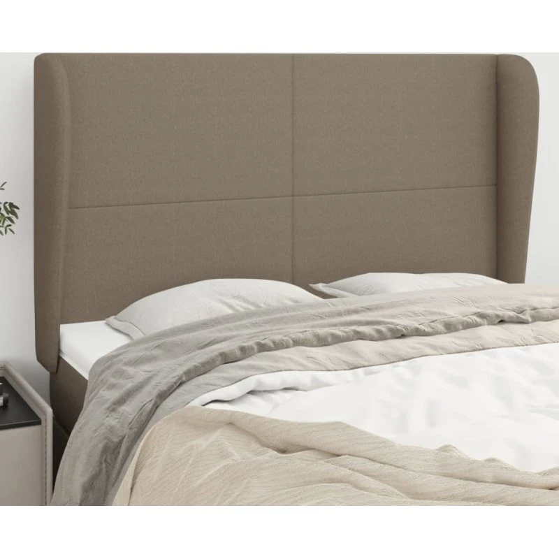 vidaXL sengegavl med kanter 147x23x118/128 cm stof gråbrun
