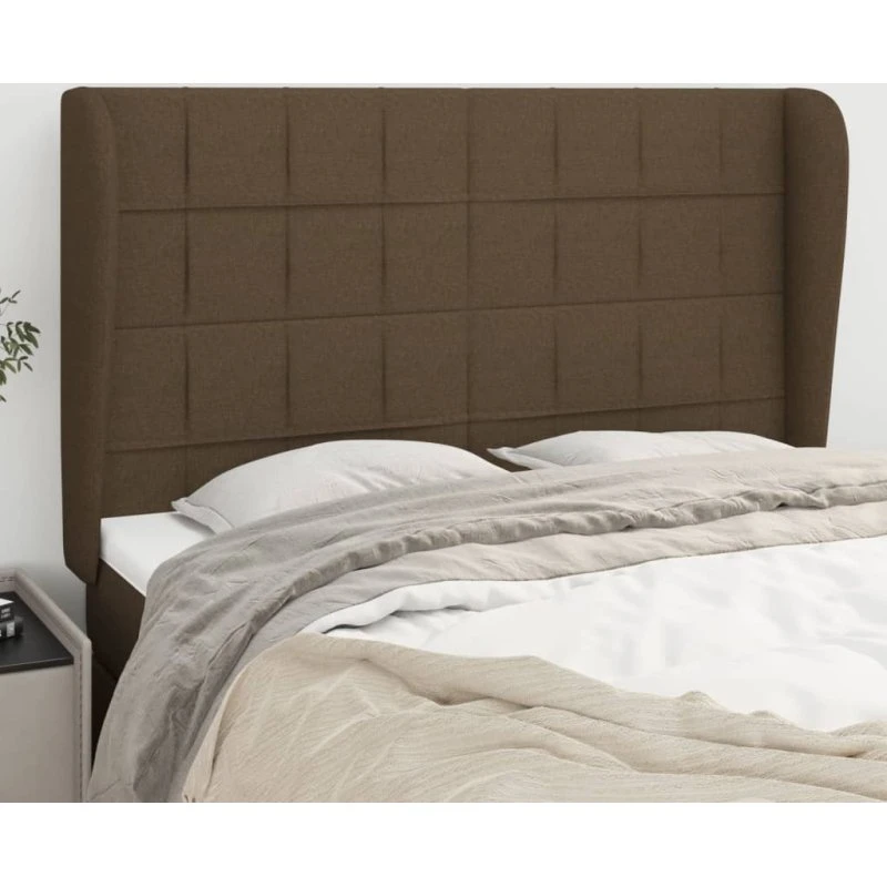 vidaXL sengegavl med kanter 147x23x118/128 cm mørkebrun stof