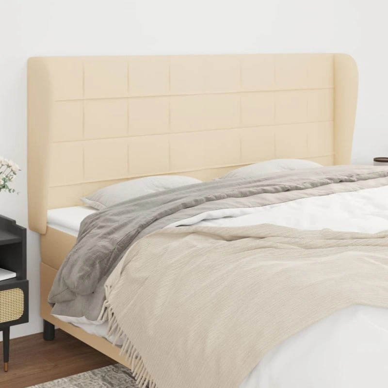 vidaXL sengegavl med kanter 163x23x118/128 cm stof creme