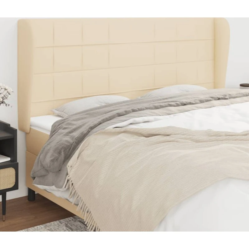 vidaXL sengegavl med kanter 183x23x118/128 cm, creme stof