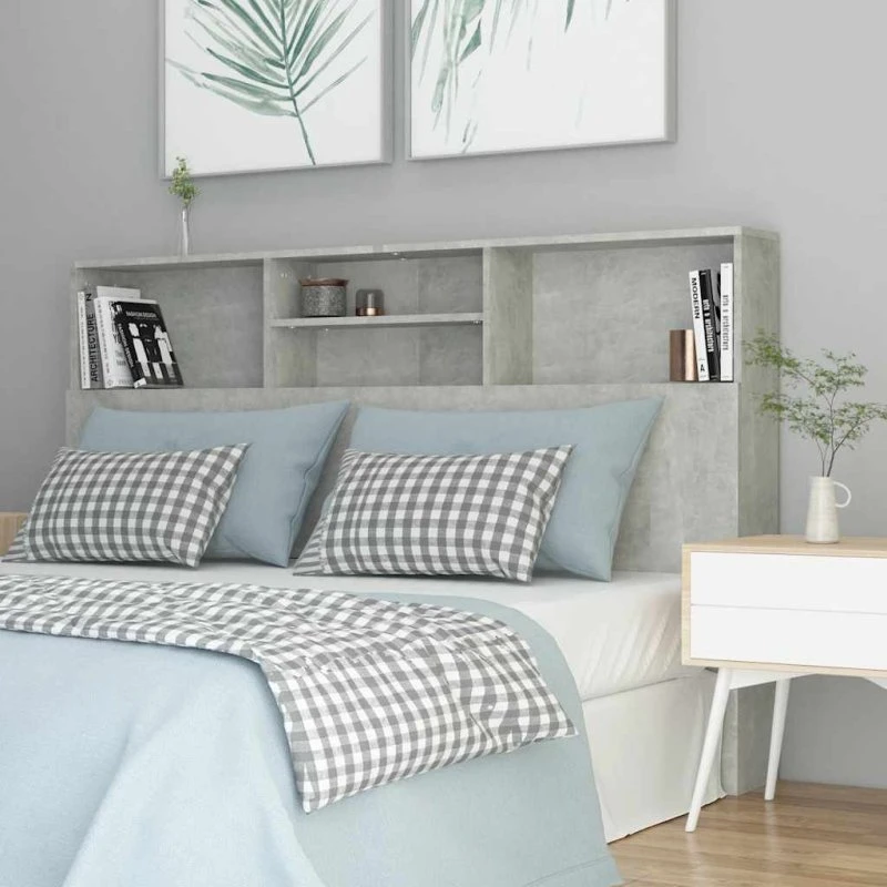 vidaXL sengegavl med opbevaring 160x19x103,5 cm – betongrå