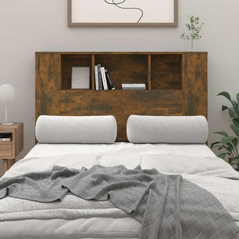 vidaXL sengegavl med opbevaring 120x18,5x102,5 cm – røget egetræ