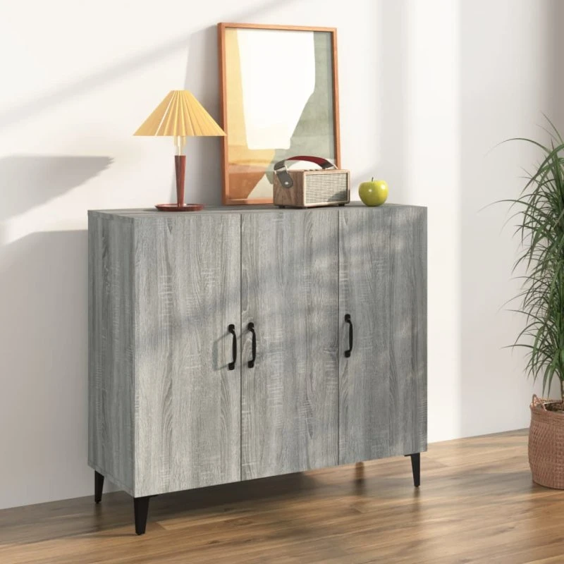 vidaXL skab 90x34x80 cm grå Sonoma-eg