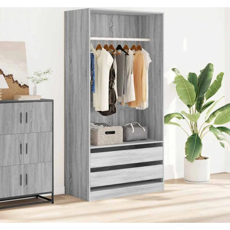 vidaXL klædeskab 100x50x200 cm grå Sonoma-eg