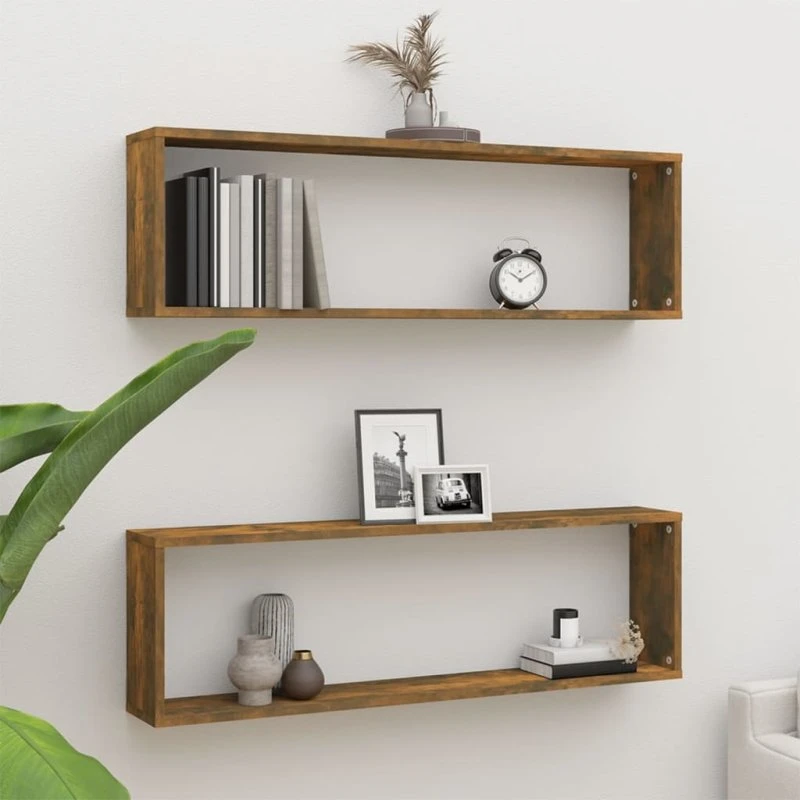 vidaXL væghylder 2 stk. 100x15x30 cm konstrueret træ, røget eg