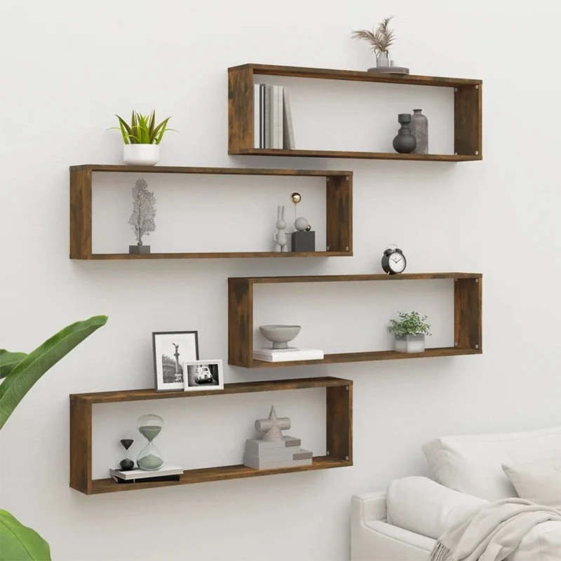 vidaXL væghylder 4 stk 100x15x30 cm – røget egetræ