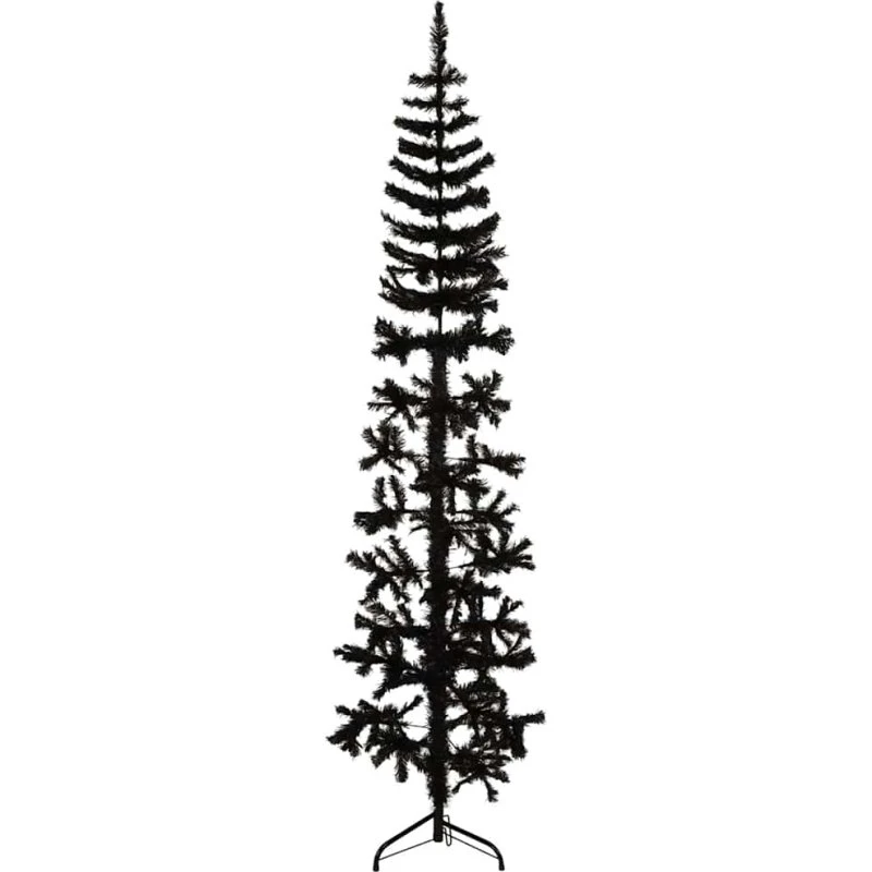 vidaXL kunstigt halvt juletræ 180 cm smalt med fod, sort
