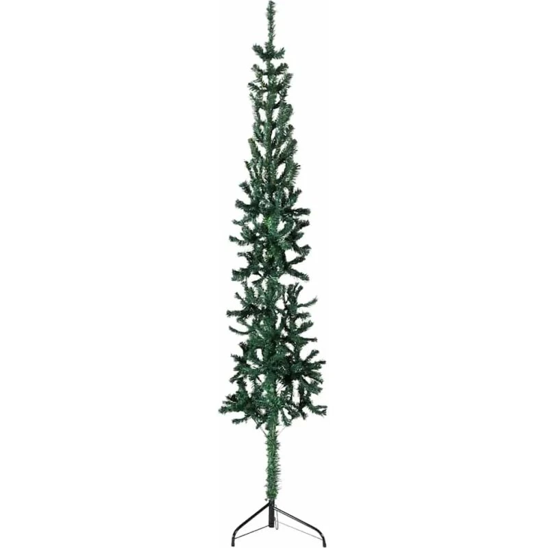 vidaXL kunstigt halvt juletræ 210 cm smalt - grøn med fod