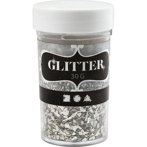 Glitter 1-3 mm, sølv – 30 g