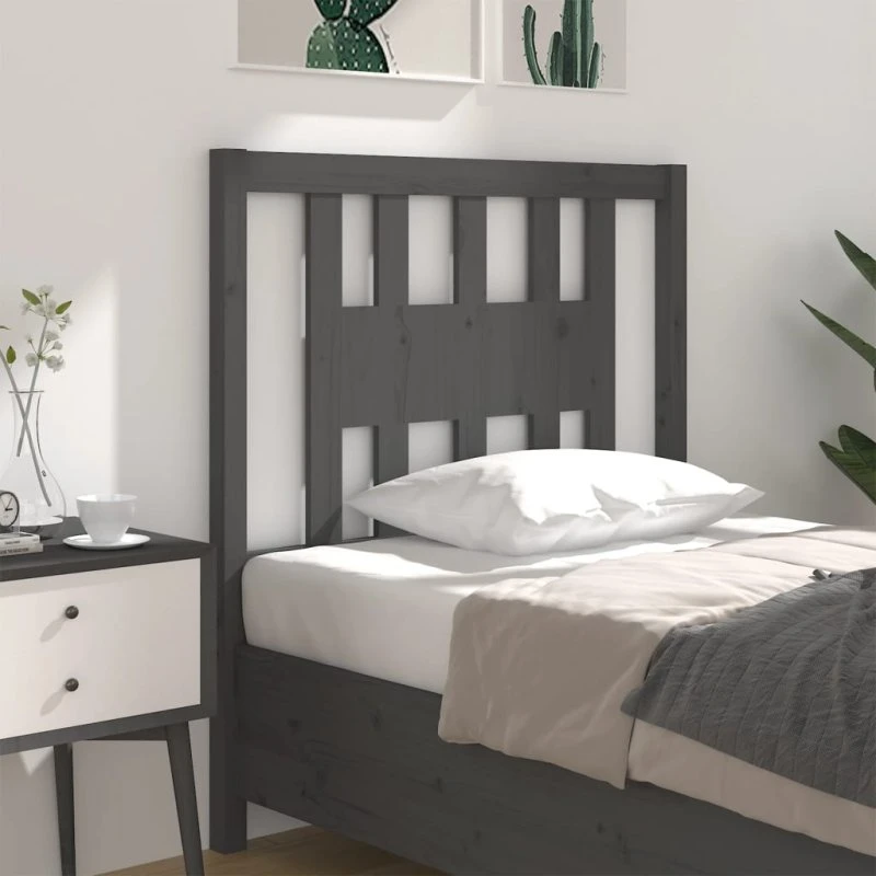 vidaXL sengegærde 81x4x100 cm massivt fyrretræ, grå